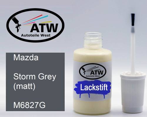 Mazda, Storm Grey (matt), M6827G: 20ml Lackstift, von ATW Autoteile West.